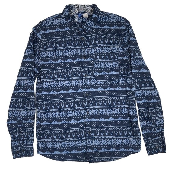 H&M Divided Other - H&M Divided Button Down Shirt Mens Medium Blue Fair Isle Deer Mountain Print
